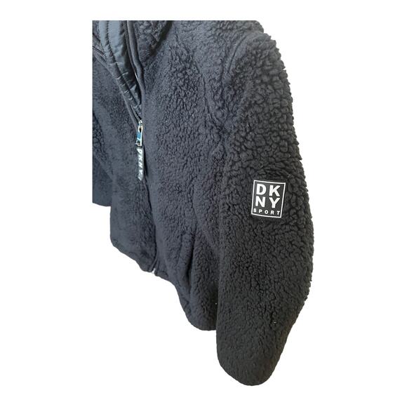 DKNY Sport Faux Fur teddy fleece jacket zip up hoodie black Small - Picture 5 of 8